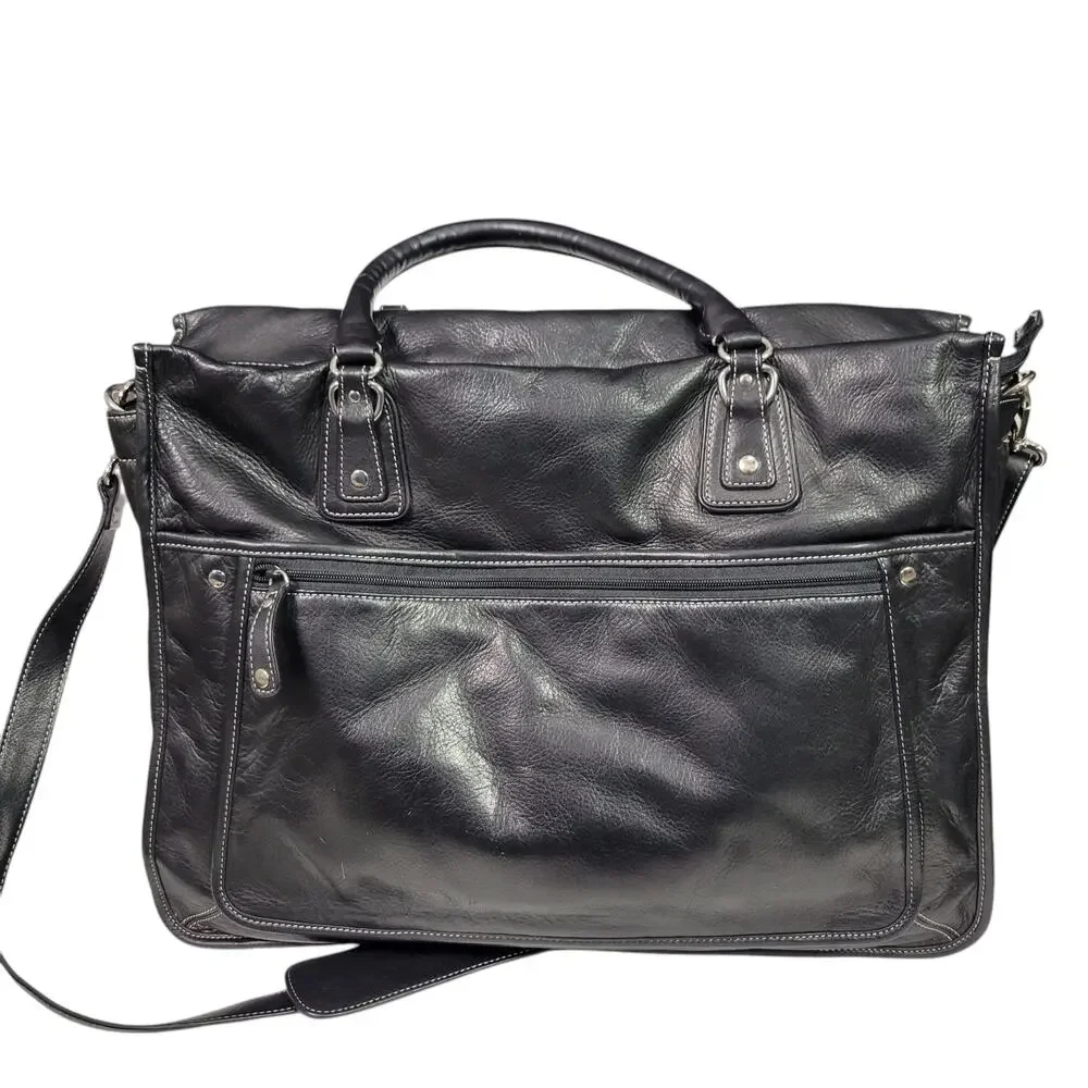 Levenger Leather Laptop Bag Black Padded Sleeve Shoulder Strap Handle Briefcase